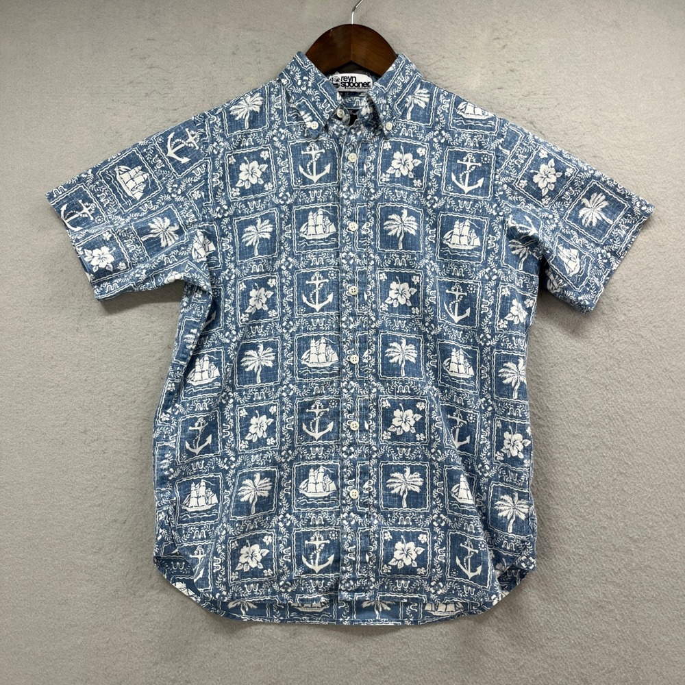 Reyn Spooner Brooks Brothers Hawaiian Shirt Boys M Blue Nautical Coastal Aloha